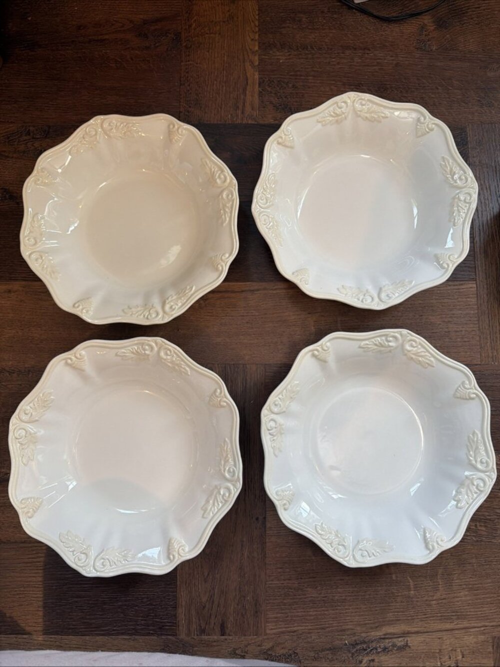 Set of 4 Lenox Butler's Pantry Gourmet Pasta Soup Bowls Classic White Embossed
